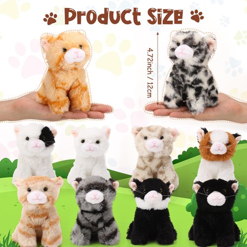 Lenwen 10 Pcs Cat Stuffed Animals Bulk Soft Cuddly Kitten Plush Sets Smitten Kittens Assorted Fluffy Stuffed Cats for Kiddos Birthday Graduation Gift Party Goodie Bags Stuffers(Sitting Style)