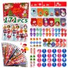 171 Pieces Christmas Stationery Party Favors Bulk Xmas Goodie Bag Stuffers for Kids Stationery Set School Class Reward Prizes Notebooks Pencils Sharpener Erasers Stickers Stamps for Classroom Gift