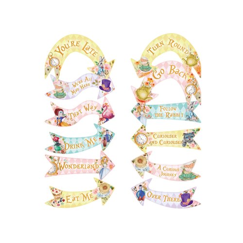 Alice in Wonderland Party Arrow Signs - Pack of 24 Arrow Signs - Including String - Mad Hatters Tea Party Supplies Props