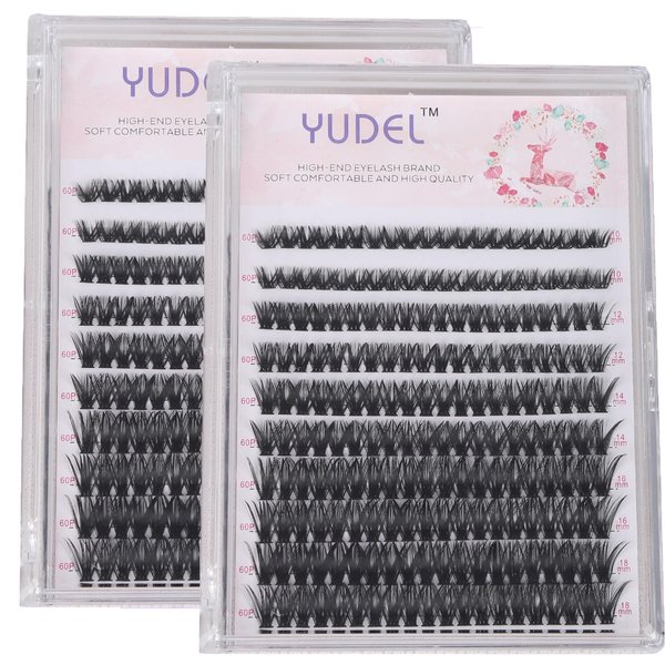 Yudel Lash Clusters Kit, Individual Eyelash Clusters Fluffy Lash Extension Kit Reusable Eyelash Extension Kit 200PCS Lengthening Wisps 8-16mm MIX 60D Curl Individual Lashes Clusters Lashes Kit