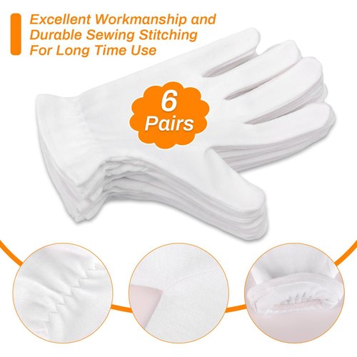 Selizo 6 Pairs 100% White Cotton Gloves for Eczema, Moisturizing Gloves for Dry Hands Overnight Women, Moisture Sleeping Spa Lotion Hand Cream Gloves for Eczema Dry Cracked Hands Sensitive Skin