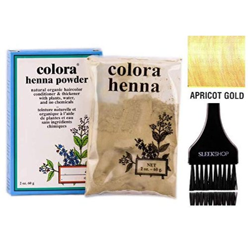 Colora HENNA POWDER Natural Organic Haircolor, Hair Color Dye Conditioner & Thickener with Plants, Water, and No Chemicals (w/Sleek Brush) 2 oz. (Apricot Gold - 2 oz)