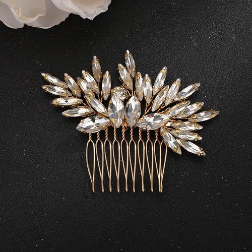 Teyglen Bridal Wedding Hair Comb Gold Crystal Bride Hair Side Comb Handmade Red Blue Black Rhinestone Crystal Hair Pieces Hair Accessories for Bride Vintage Headpieces for Women Bride Girls (Gold)
