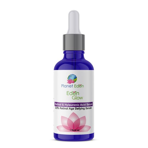 Planet Eden 2.5% Retinol and Hylauronic Acid Serum with Aloe Vera, Vitamin E and Green Tea - Powerful Antioxidant Serum that Fades Sun Damage for more Luminous Skin