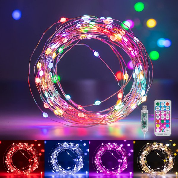 Minetom Fairy Lights Color Changing - 33 FT 100 LED String Lights with Remote, 11 Modes USB Powered Pastel Easter Lights Indoor, Waterproof Twinkle Lights for Bedroom Classroom St. Patrick Party