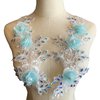 Heyiwell 1Pair Blue Rose Flowers 3D Embroidery Crystal Rhinestones Appliques Lace Patch for Wedding Clothing Accessories 13.7"x 6.3"Inch