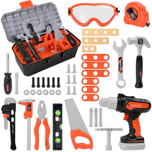 Breibowski Kids Tool Set with Kids Tool Box and Electronic Toy Drill -43 PCS Play Toddler Tools Sets.Tool Set for Toddlers 3-5 Year Old and Tool Kit for Kids 6-8, Gifts for Boys and Girls