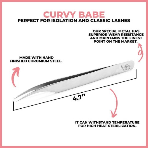 LivBay Lash - Curvy Babe Eyelash Stainless Steel Tweezer for Isolation and Classic Lash Extensions | Curved Tip | False Lash Applicator Tool (Professional Use Only)