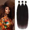 Dark Brown Yaki Straight Bundles Color 4 Human Hair Bundles Light Brown Kinky Straight Hair Double Weft Brazilian Remy Hair Extensions Soft and Silky for Black Women (24 26 28 Inch 3 Bundles)