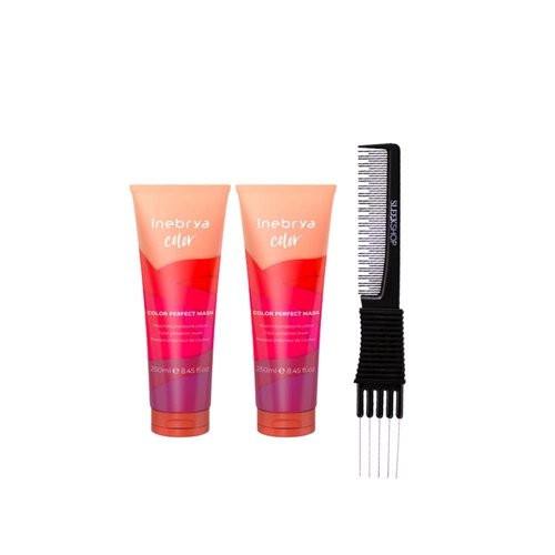 kuss Inebrya Color Perfect Mask (8.45 oz) with Teasing Comb Pack of 2