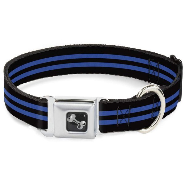 Dog Collar Seatbelt Buckle Stripe Black Blue 15 to 26 Inches 1.0 Inch Wide