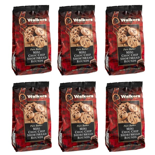 Walker's Shortbread Mini Chocolate Chip Cookies, Pure Butter Shortbread Cookies, 4.4 Oz (Pack of 6)