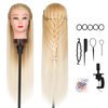 DANSEE 28" Mannequin Head Synthetic Hair Hairdresser Training Manikin Cosmetology Doll Head Blonde with DIY Braiding Set+ Free Table Clamp(27-613)