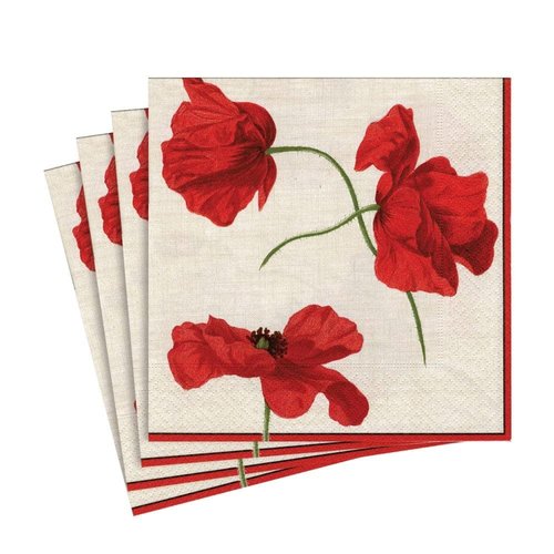 Caspari Dancing Poppies Paper Luncheon Napkins - Two Packs of 20
