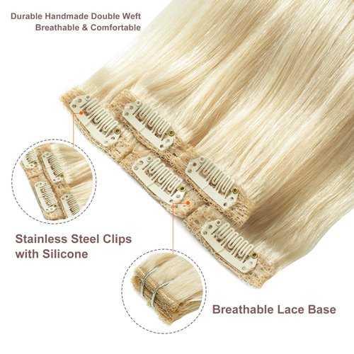 Clip in 20 Inch Hair Extensions Platinum Blonde 30g 5 Pcs Real Human Hair Extensions For women