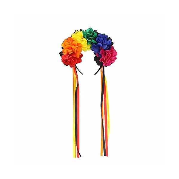 MSHUI Day of the Dead Flower Crown Festival Headband Rose Mexican Floral Headpiece (Colorful rope)