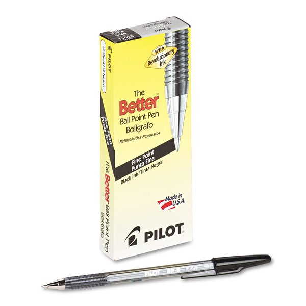 PILOT The Better Ball Point Pen Refillable Ball Point Stick Pens, Fine Point, Black Ink, 12-Pack (35011)