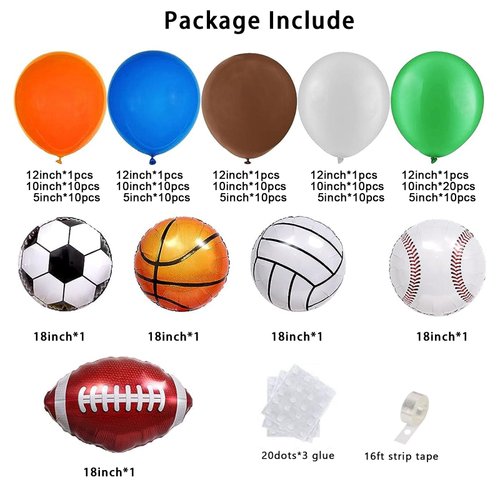 Sport Balloons Arch Garland Football Party Decoration White Green Brown Orange Blue Balloons Camping Party Supplies for Sport Theme Birthday Party Decorations