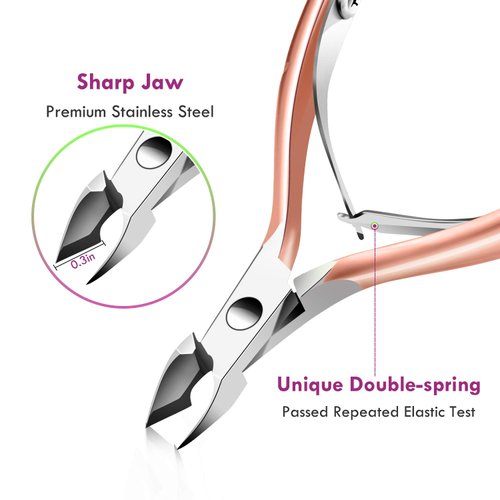 Cuticle Trimmer Cuticle Remover with Cuticle Pusher, XUNXMAS Professional Stainless Steel Durable Pedicure Manicure Tools Cutter Nipper Scissor Clipper for Fingernails and Toenails Rose Gold