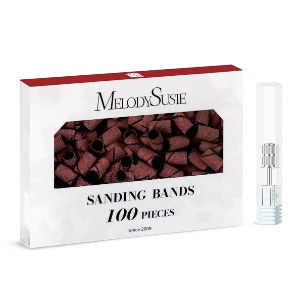 MelodySusie 100 Pcs Professional Sanding Bands Nail Manicure 180 Grit File Sand Piece Set For Nail Drill Bits