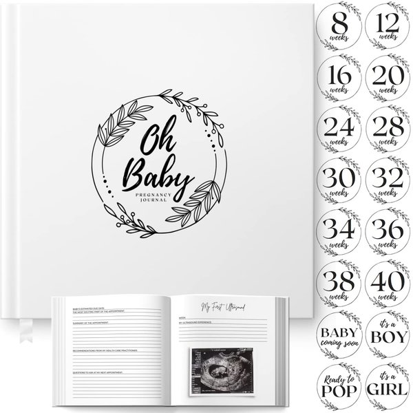 LUMOSX Pregnancy Journal Memory Book - w/BONUS Baby Bump Stickers in the Gender Neutral Baby Book Memory - Baby Journal Is A Pregnancy Must Haves, Best Gifts For Expecting Moms, Baby Shower Gifts, A