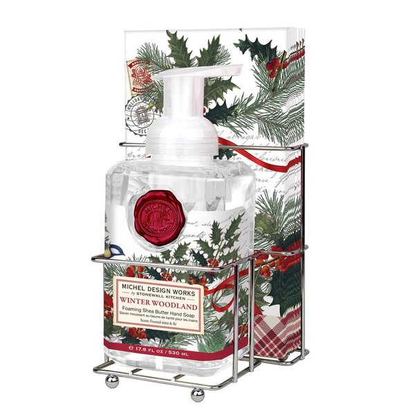 Michel Design Works Scented Foaming Hand Soap and Napkin Caddy Set, Winter Woodland