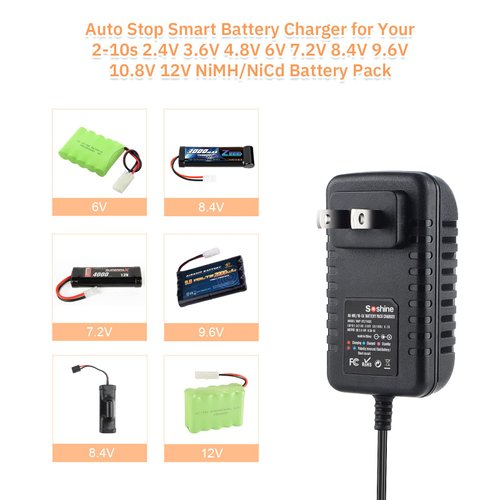 RC Battery Charger for 4.8V 7.2V 8.4V 9.6V NiMH/NiCD Battery Pack, Airsoft Battery Charger for Traxxas Battery Charger for 2.4V-12V Battery Pack, Blue,Red