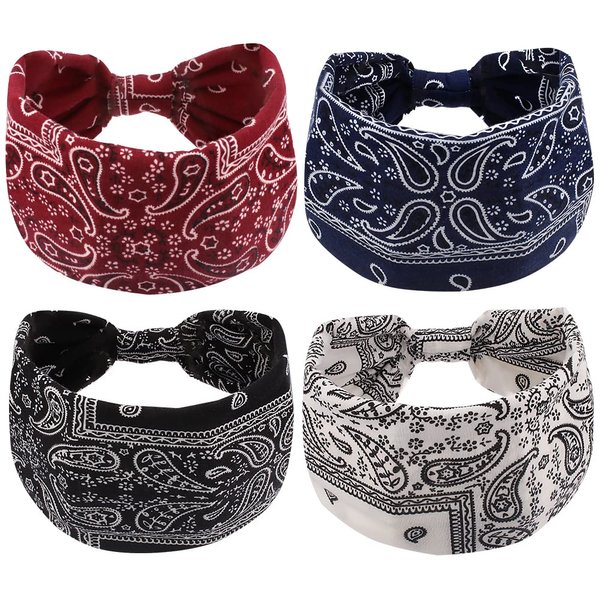 AOPRIE Top Knotted Headbands for Women Wide Plain Bandana Headbands 4 Packs Hair Bands for Women's Hair Soft Turban Headbands for Women Wide Headbands for Women