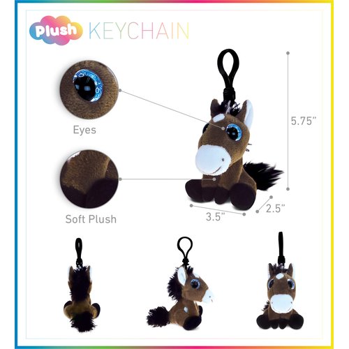 DolliBu Big Eyes Horse Stuffed Animal Toy Keychain - Soft Horse Keychain Stuffed Animals Small Charm for Backpack, Handbag and Purse, Perfect Horse Plush Animal Toys for Kids and Adults - 5.75 Inches