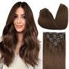 GOO GOO Clip in Hair Extensions Real Human Hair, 22inch 120g 7Pcs, 4A Chocolate Brown, Remy Human Hair Extensions Clip ins for Women, Natural Human Hair