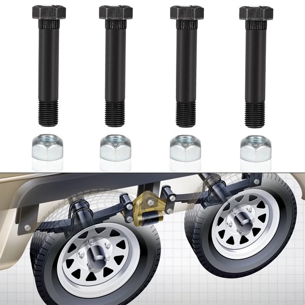 9/16" -18 X 3-1/2" Trailer Leaf Spring Shackle Bolts with Lock Nuts For 2" Wide Slipper or Double Eye Leaf Springs Onto Hanger Bracket Or Equalizers