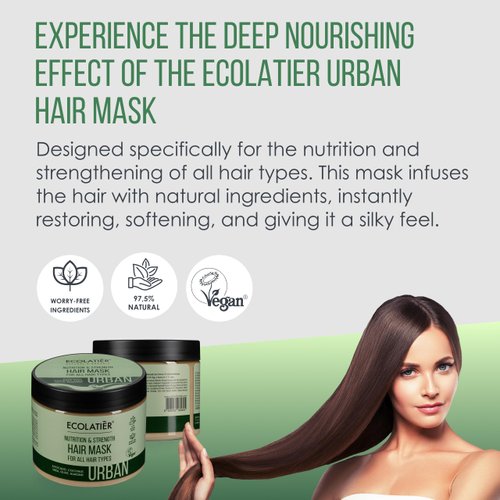 Hair Mask, Nutrition & Strength for All Hair Types ECOLATIER, URBAN Series - Intensive Nourishment for Enhanced Smoothness and Shine, Avocado Oil - 12.9 Fl Oz