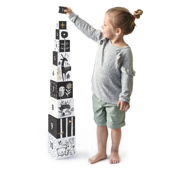 Wee Gallery Nesting Blocks - Woodland Animals and Numbers, Black and White Stacking and Building Toy for Toddlers and Kids, Motor Skills, Creative Play and Problem Solving for Children (Age 2 and up)