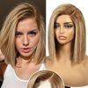 BLONDE UNICORN 12 Inch Bob Wig with Bangs Human Hair,Blonde Brown Bob Wigs for White Women,100% Human Hair Shoulder Length Wigs for Daily Use 180 Density