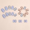 24 Pcs Grey-Blue Press on Nails Short Square - SHANRUN Fake Nails Press ons Spring Glossy Nail Tip Full Cover False Nails with Sequins Glitter Design Glue on Nails Kit Acrylic Nail Art DIY for Women