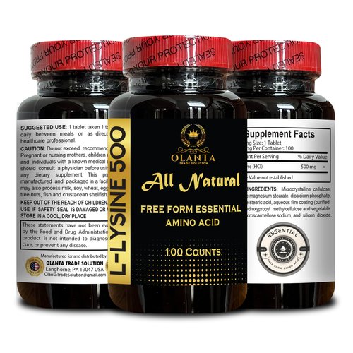 L-LYSINE 500 mg Essential Amino Acid - L-Lysine 500mg Supplement, Pure, Organic, Vegetarian Lysine Supplement Supports Healthy Lip and Oral Tissue - 2 Bottles 200 Counts