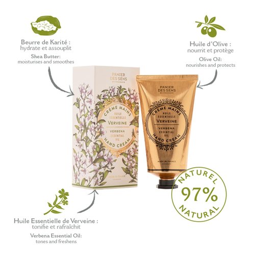 Panier des Sens - Hand Cream for Dry Cracked Hands and Skin – Verbena Hand Lotion, Moisturizer, Mask - With Shea Butter and Olive Oil - Hand Care Made in France 97% Natural Ingredients - 2.5floz