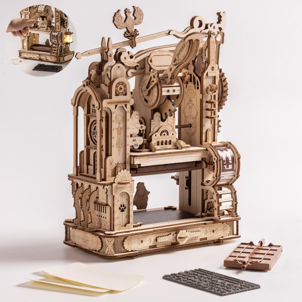 Wowood 3D Puzzles for Adults, STEM Building Kits for Kids, DIY Mechanical Gears Wooden Puzzles, Birthday Gifts for Men/Women (Classic Printing Press)