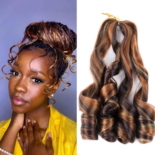 VILO French Curly Braiding Hair for Box Braids 8Packs 22Inch Loose Wave Braiding Hair Pre Stretched Crochet Braids Spanish Curly Braiding Synthetic Hair Extensions (22inch 8packs, P4/30/27)