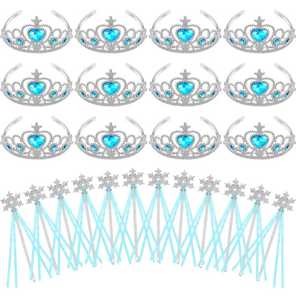 HyDren Snowflake Wand Silver Tiaras and Crowns Silver Plating Plastic Tiaras Blue Snowflake Winter Princess Wand Cosplay(24 Pieces)