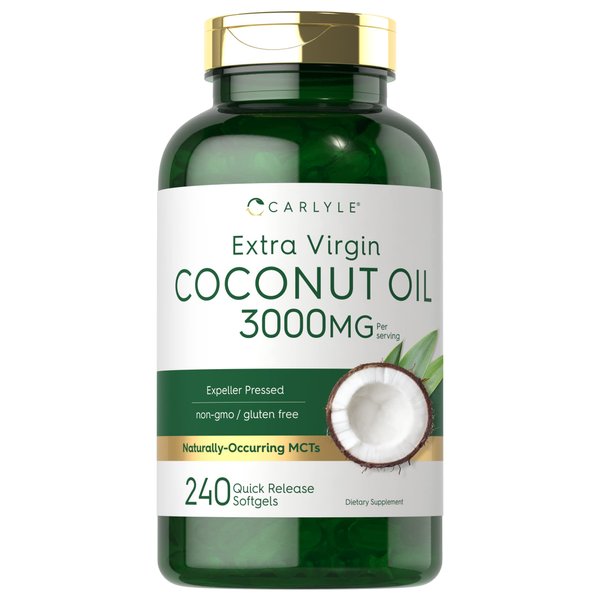 Carlyle Coconut Oil Extra Virgin Softgel Capsules | 3000mg | 240 Count | Naturally Occurring MCTs | Non-GMO and Gluten Free Supplement