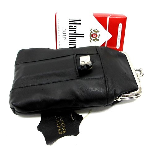 2pc Set Soft Leather Cigarette Case 100s+120s - Black