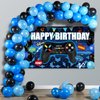 Video Game Birthday Party Decorations Set Gaming Happy Birthday Supplies Includes Video Game Backdrop, Table Covers, Balloons and Foil Gamer Balloons for Birthday Party (Blue and Black)