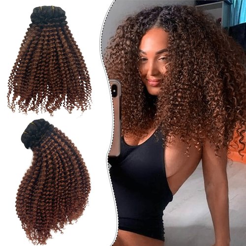 Curly Hair Extensions, OiMiGO Kinky Curly Clip in Extensions 3C 4A Ombre Black to Medium Auburn Human Hair Clip ins Extension for Black Women 120g 7 Pieces 18 Inch Curly Remy Hair Clip on Extensions