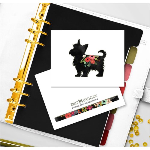 Breed Collection | Yorkie Yorkshire Terrier or Silky Terrier |100 Breeds| Dog Breed Silhouette Boho Floral Greeting Cards and Envelopes | Pack of 8 | A2 Size Blank Note Cards