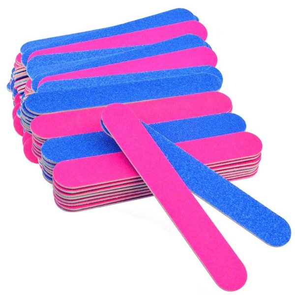 Wobe 100 pcs Disposable Nail Files Double Sided Emery Boards Manicure Tools, Blue and Pink Nail Buffering Files Emery Boards Pedicure Tools Set Home or Professional Beauty Care