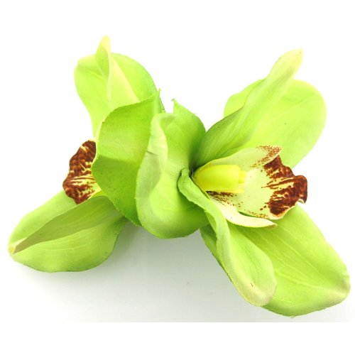 Double Lime Green Orchids Silk Flower Hair Clip with Teeth