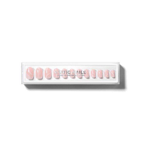 Static Nails Reusable Pop-On Manicure Set, Non-Damaging Glue-On Nails (Round) - False Nails with Static Nail Glue, Nail Set, Fake Acrylic Press On Nails (Soft Pink Sway, Round)