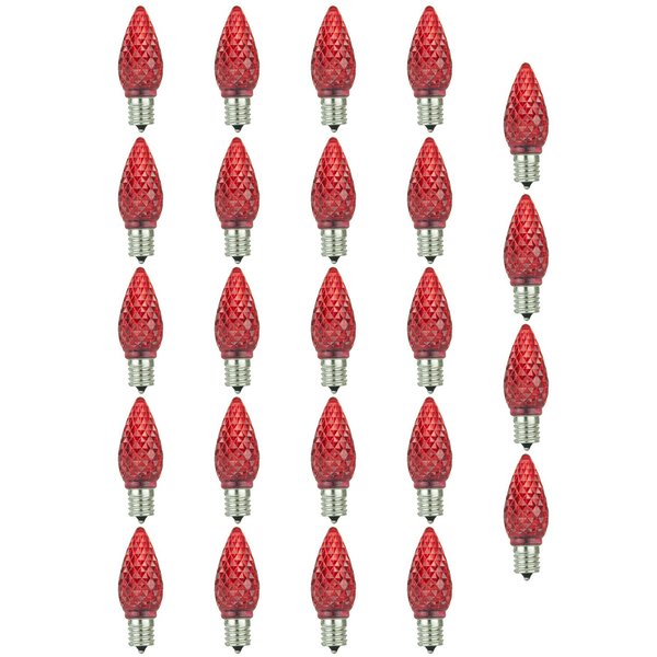 Sunlite 40465 LED C9, Holiday Decorative Light Bulb, 0.4 Watts, E17 Intermediate Base, Faceted Christmas-Lights; Nightlight, Red, 24 Count