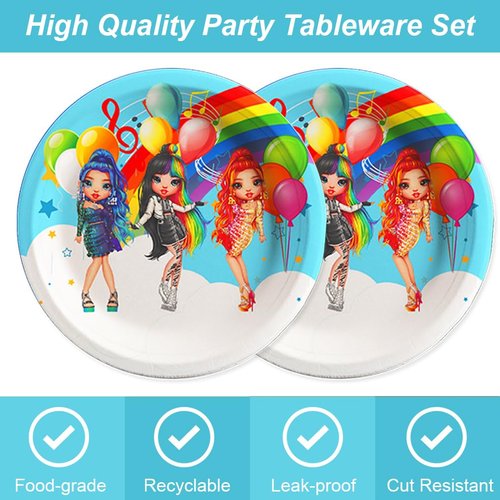 40pck Rainbow High Dolls Party Supplies include 20 plates, 20 napkins for the High Dolls birthday party decoration